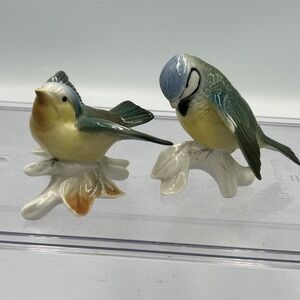 Pair Of 2 KARL ENS BLUE TIT BIRD Porcelain Figurine Volkstedt Germany VTG 1940s